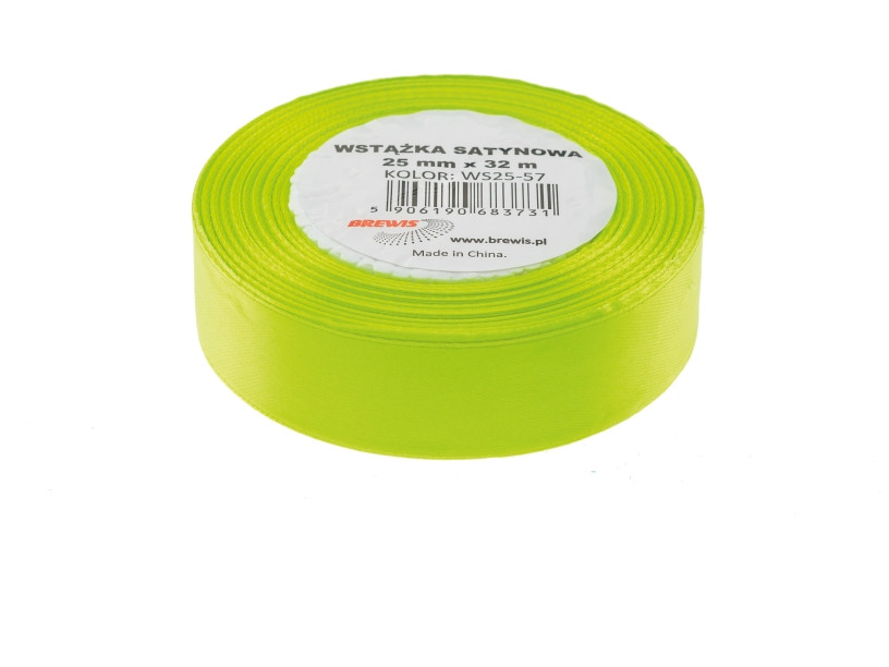 Wstążka satynowa 25mmx32m zielona neon Brewis